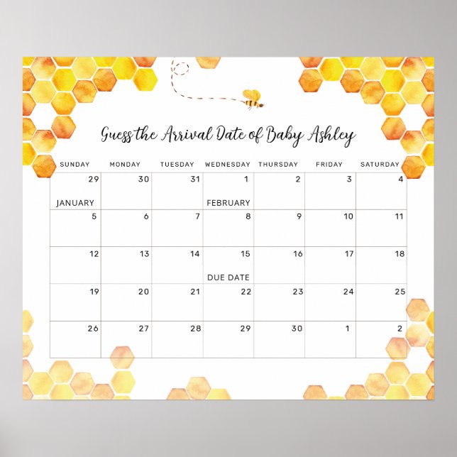 Affiche Calendrier de la date prévue pour bébé Abeille Dev (Devant)
