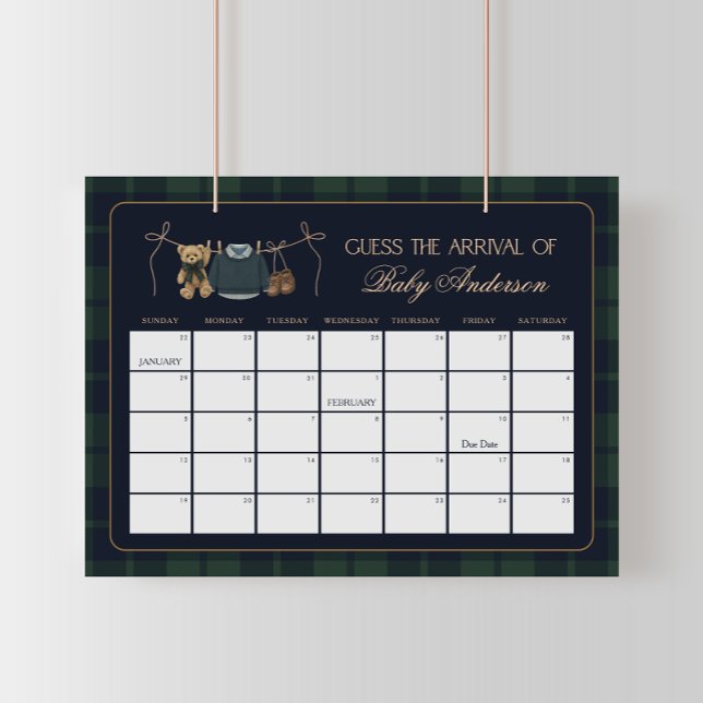 Affiche Calendrier de la date prévue pour bébé ours en pel (Créateur téléchargé)