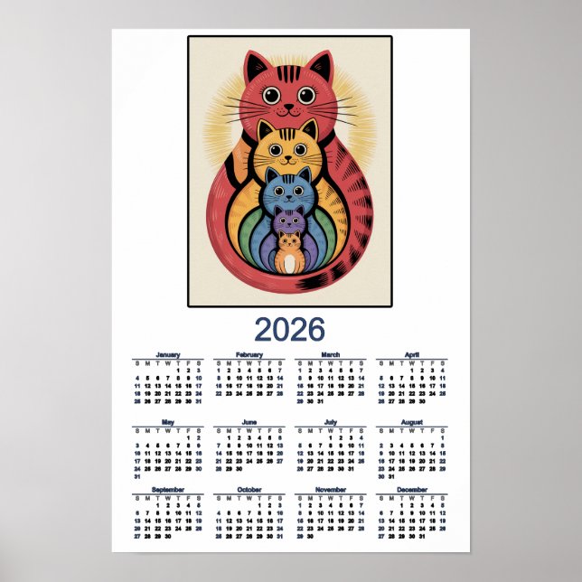 Affiche Calendrier de la famille de chats mignons pour 202 (Devant)