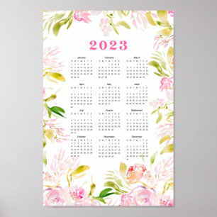 Affiche Calendrier de la fleur aquarelle 2023