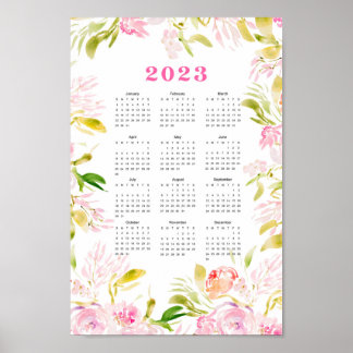 Affiche Calendrier de la fleur aquarelle 2023