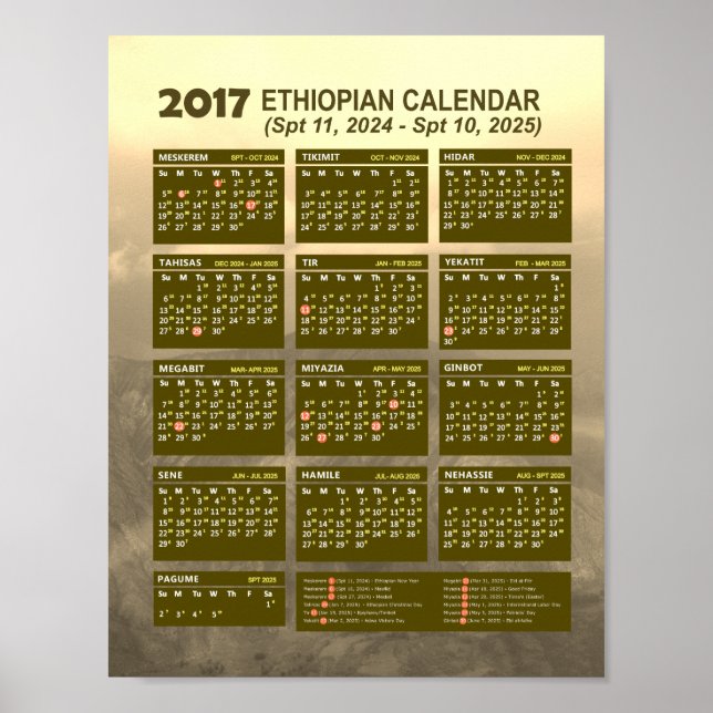 Affiche Calendrier de la Nouvelle Année éthiopienne 2017 2 (Devant)
