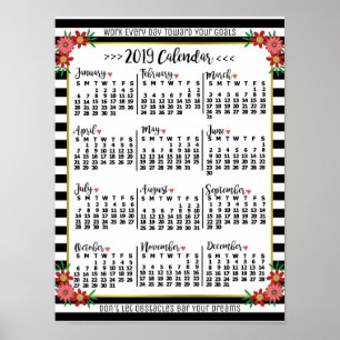 Affiche Calendrier de l'année 2019 à rayures florales   Te