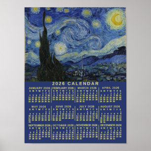 Affiche Calendrier de l'année 2026 Nuit étoilée ou ajoutez