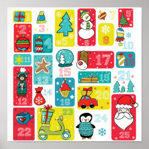 Affiche Calendrier de l'Avent de Noël adorable