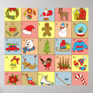 Affiche Calendrier de l'Avent de Noël : Collection d'éléme