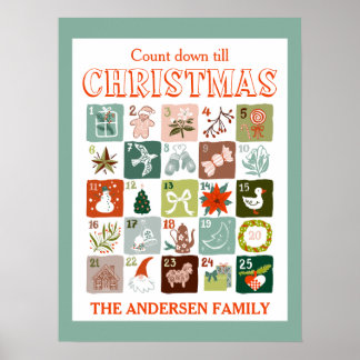 Affiche Calendrier de l'Avent de Noël compte à rebours