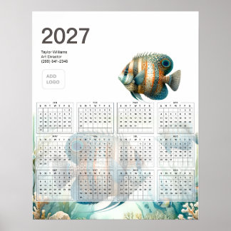 Affiche Calendrier de logo d'entreprise aquatique de poiss