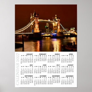 Affiche Calendrier de Londres 2027, Tower Bridge la nuit /
