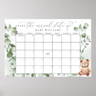 Affiche Calendrier de l'ours pour deviner la date d'accouc