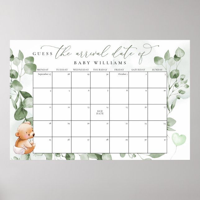 Affiche Calendrier de l'Ours pour deviner la date prévue (Devant)