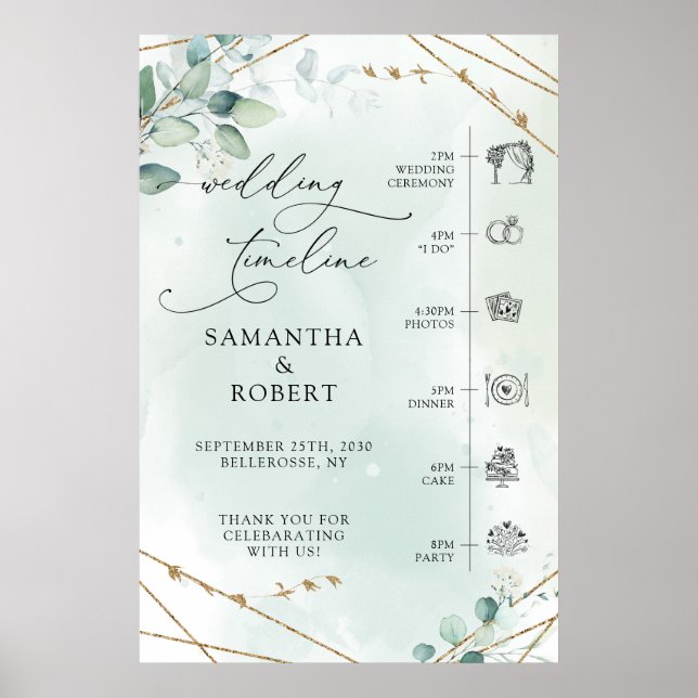 Affiche Calendrier de mariage à cadre doré faux Bohème ave (Devant)