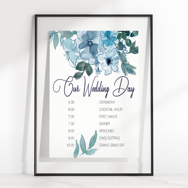 Affiche Calendrier de mariage aux roses bleues pastel mode (Créateur téléchargé)