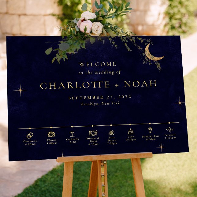 Affiche Calendrier de Mariage Céleste de Minuit Bienvenue (Créateur téléchargé)