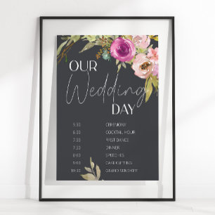 Affiche Calendrier de mariage floral rose poussiéreux viol