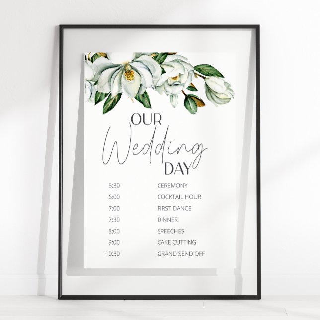 Affiche Calendrier de mariage floral rustique Magnolia bla (Créateur téléchargé)