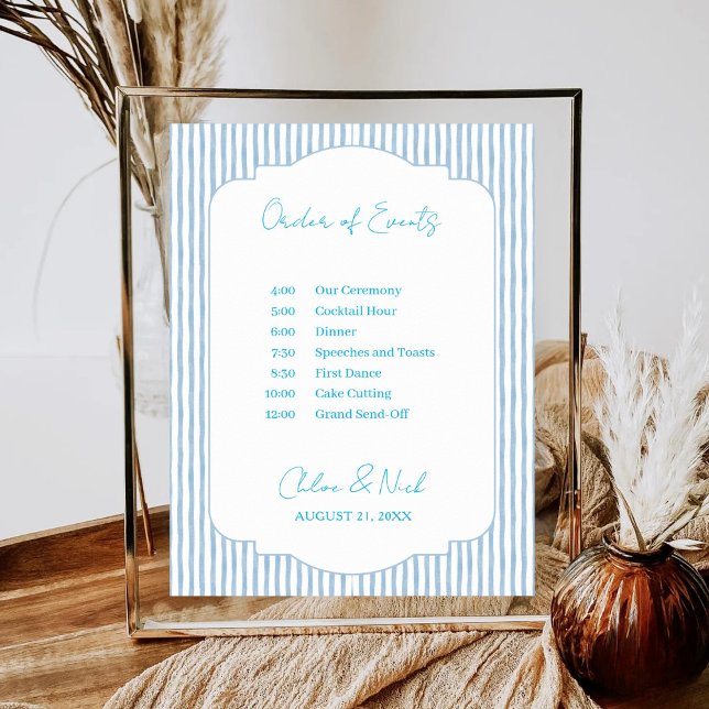 Affiche Calendrier de mariage rayé bleu ordre des événemen (Créateur téléchargé)