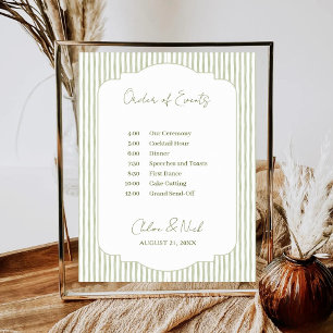 Affiche Calendrier de mariage rayé vert ordre des événemen