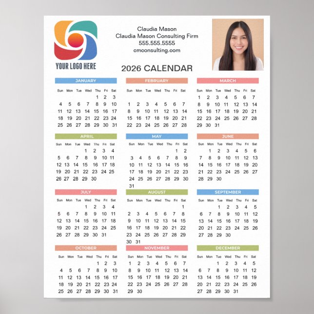 Affiche Calendrier de marketing 2026 avec logo d'entrepris (Devant)