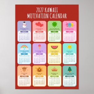 Affiche Calendrier de motivation Kawaii mignon 2027 de pos