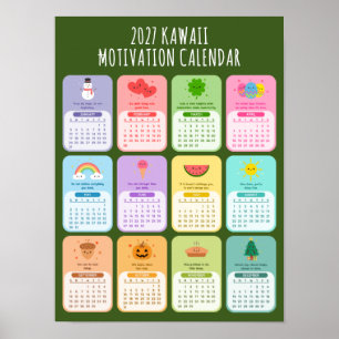 Affiche Calendrier de motivation Kawaii mignon 2027 de pos