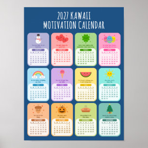 Affiche Calendrier de motivation Kawaii mignon 2027 de pos