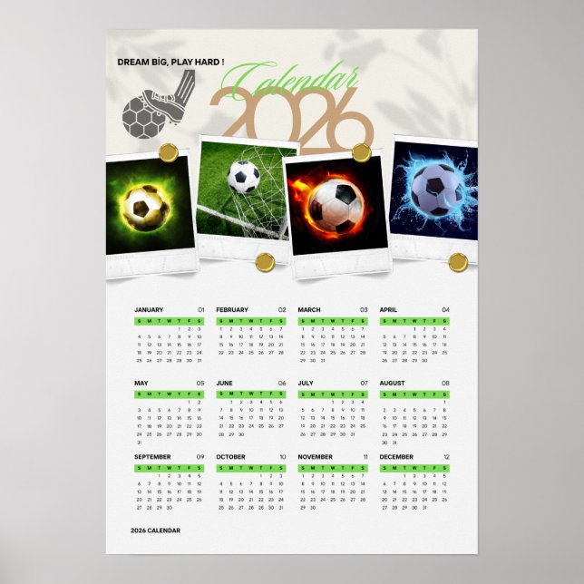 Affiche Calendrier de motivation pour le football 2026 (Devant)