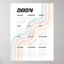 Calendrier de mur rétro 2024 - 18"x24"