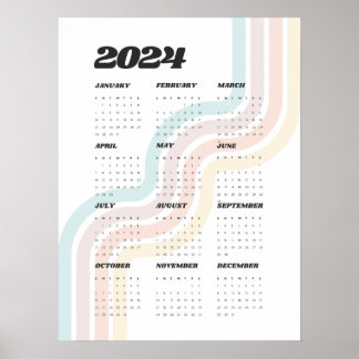 Affiche Calendrier de mur rétro 2024 - 18"x24"