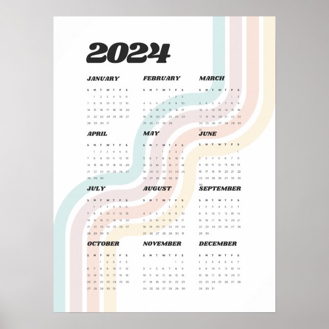 Affiche Calendrier de mur rétro 2024 - 18"x24" (Devant)