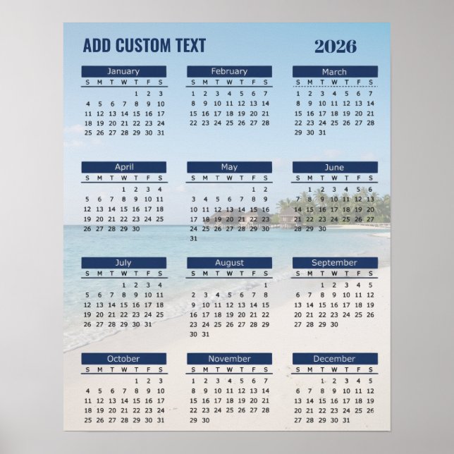 Affiche Calendrier de plage 2026 avec texte personnalisé   (Devant)