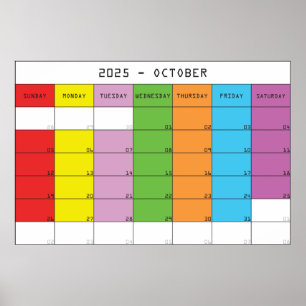 Affiche Calendrier de planification des jours de couleur o