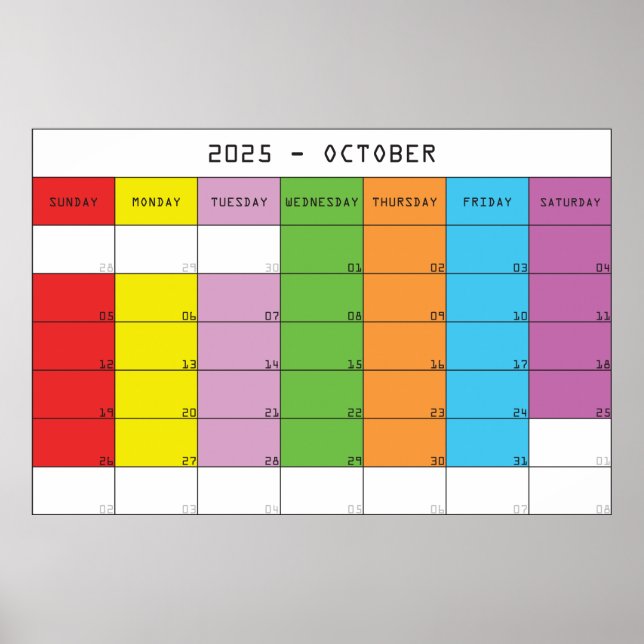 Affiche Calendrier de planification des jours de couleur o (Devant)