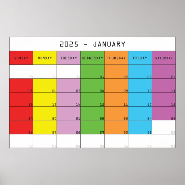 Affiche Calendrier de planification des jours en couleur d (Devant)