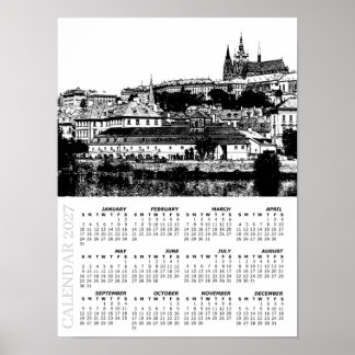 Affiche Calendrier de Prague 2027, Château de Prague, Tché