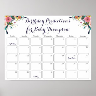 Affiche Calendrier de prédiction d'anniversaire Baby Showe