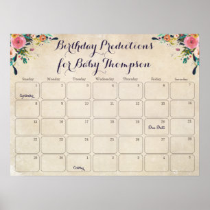 Affiche Calendrier de prédiction d'anniversaire de Baby Sh