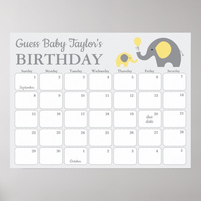 Affiche Calendrier de prédiction d'anniversaire de bébé él (Devant)