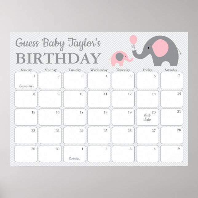Affiche Calendrier de prédiction d'anniversaire de bébé él (Devant)