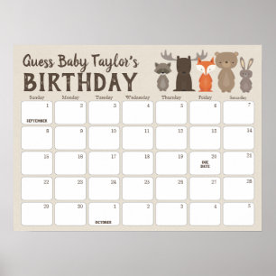 Affiche Calendrier de prédiction d'anniversaire du Baby sh