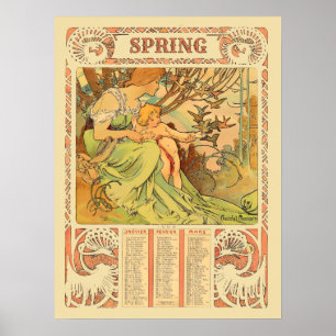 Affiche Calendrier de printemps Art nouveau de l'ère victo