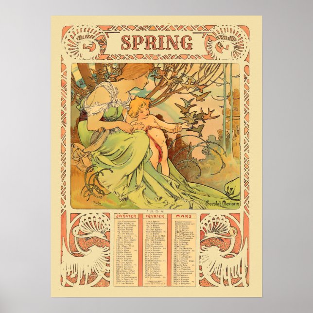 Affiche Calendrier de printemps Art nouveau de l'ère victo (Devant)
