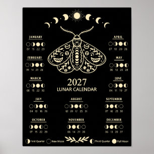 Affiche Calendrier de sorcellerie papillon céleste lunaire