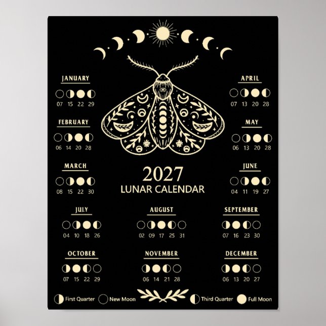 Affiche Calendrier de sorcellerie papillon céleste lunaire (Devant)