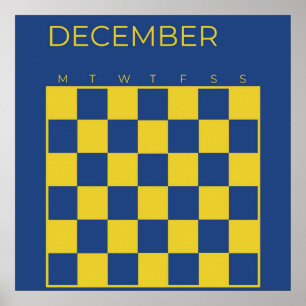 Affiche Calendrier Décembre à carreaux non daté Bleu Citro