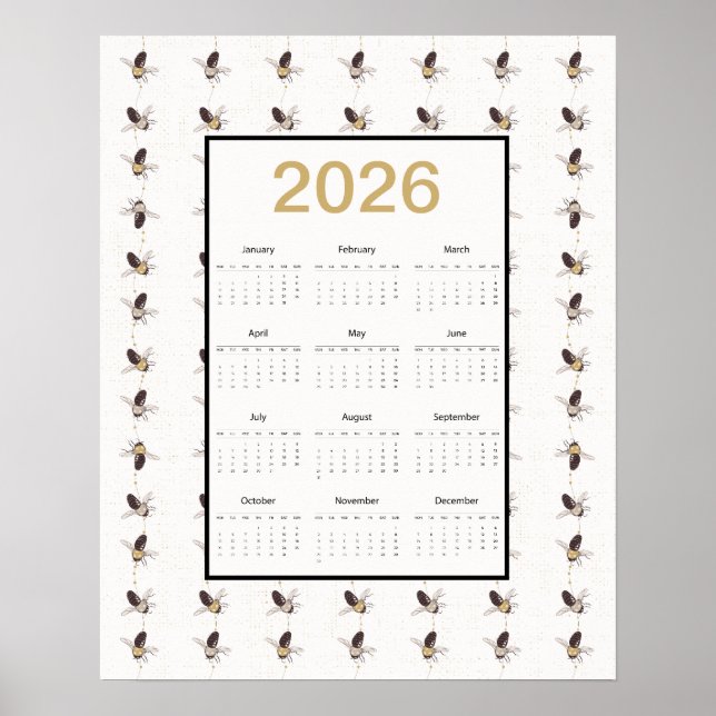 Affiche Calendrier des abeilles 2026 pour toute l'année (Devant)