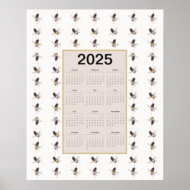 Affiche Calendrier des abeilles de l'année 2025 (Devant)