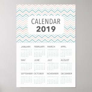 Affiche Calendrier des chevrons rose et bleu 2019