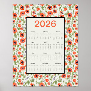 Affiche Calendrier des coquelicots orange 2026
