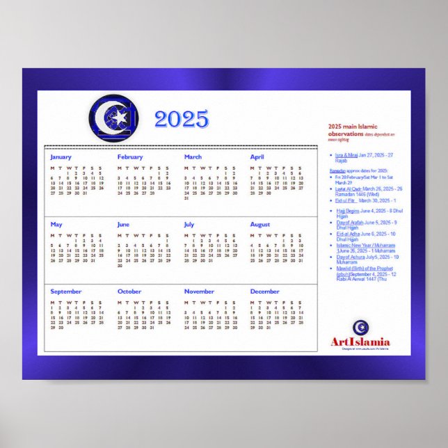 Affiche Calendrier des événements religieux islamiques Art (Devant)
